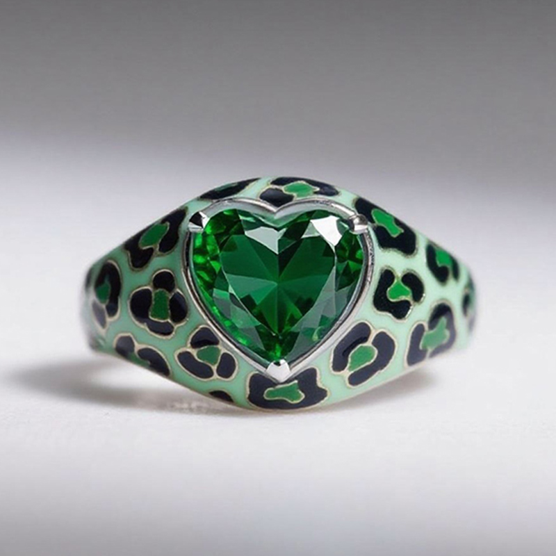 Sotiya Heart Cut Blue Leopard Print Enamel Ring Sterling Silver-Sotiya