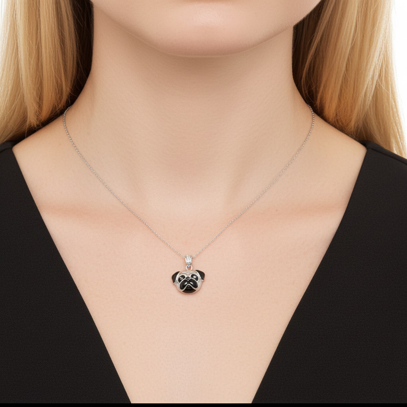 Sotiya Cute Head-tilt Pug Enamel Pendant Necklace-Sotiya