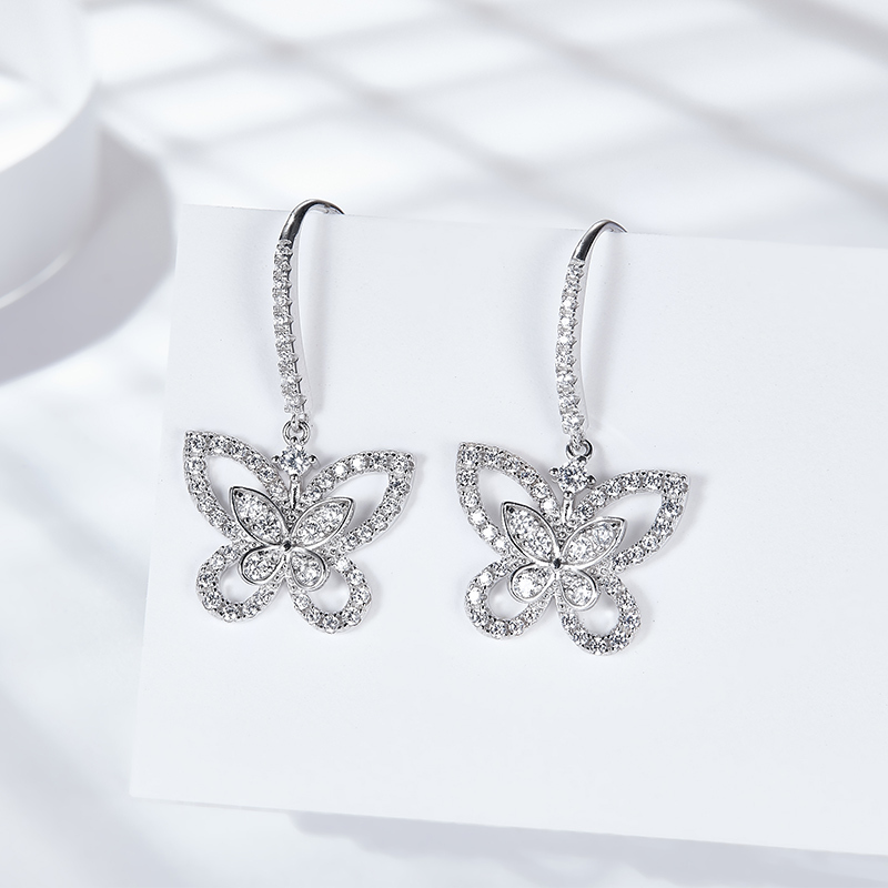 Sotiya Butterfly Design Moissanite Drop Earrings Sterling Silver-Sotiya