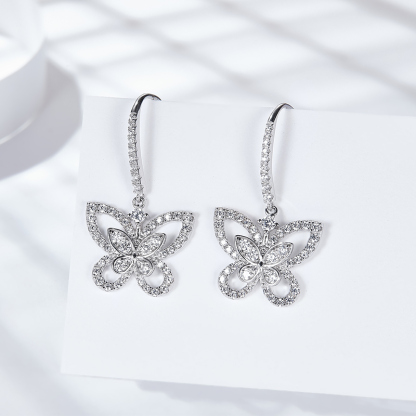 Sotiya Butterfly Design Moissanite Drop Earrings Sterling Silver-Sotiya