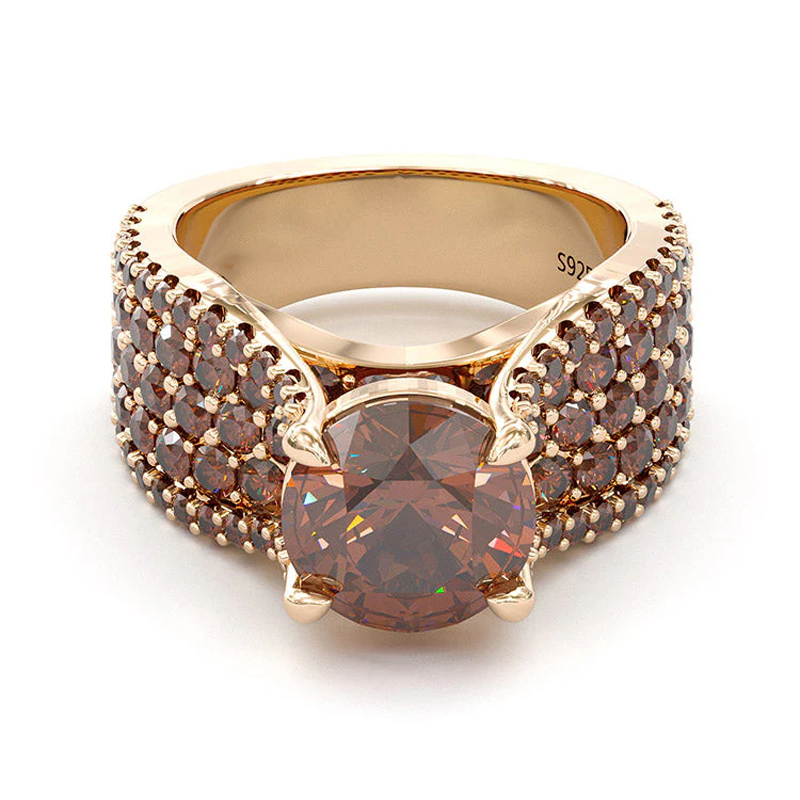 Sotiya Sidestones Round Cut Coffee Engagement Ring Sterling Silver