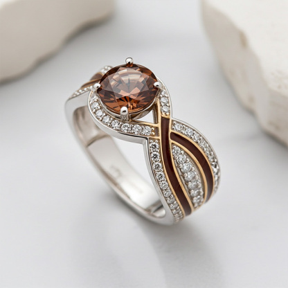 Sotiya Round Cut Crossover Coffee Enamel Engagement Ring Sterling Silver-Sotiya