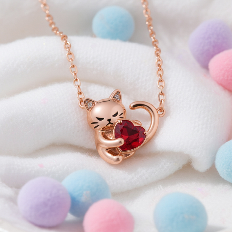 Sotiya Grumpy Cat Embraces Love Heart Birthstone Necklace-Sotiya