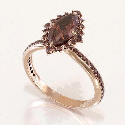 Sotiya Halo Marquise Cut Coffee Engagement Ring Sterling Silver-Sotiya