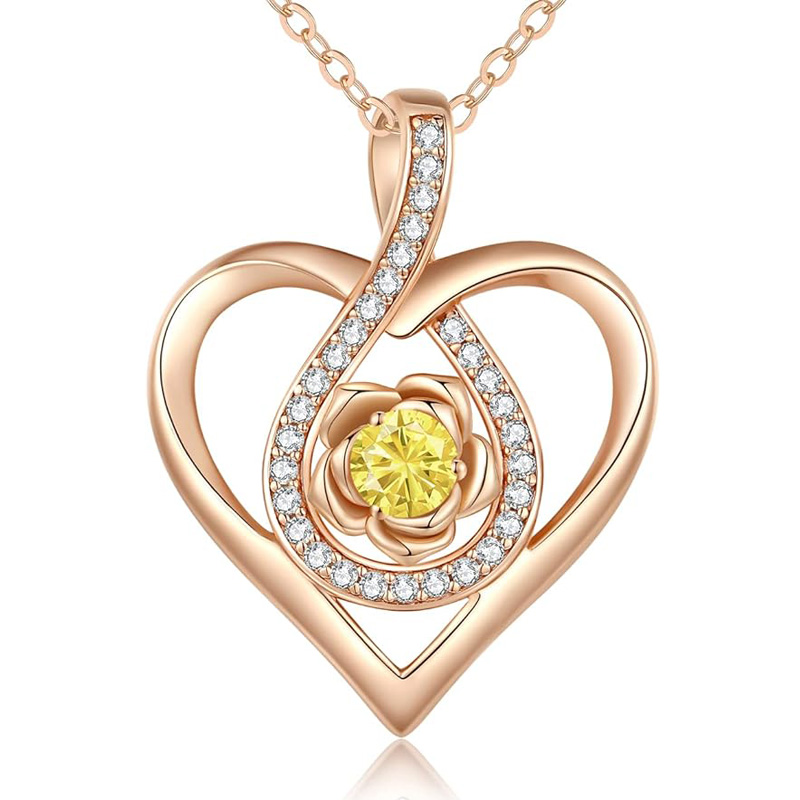 Sotiya 12 Birthstones Heart Rose Round Cut Necklace Sterling Silver-Sotiya