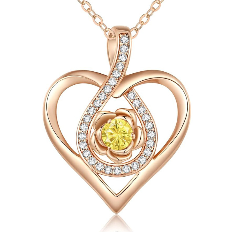 Sotiya 12 Birthstones Heart Rose Round Cut Necklace Sterling Silver-Sotiya