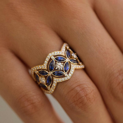 Sotiya Round and Marquise Cut Flower Ring Sterling Silver-Sotiya