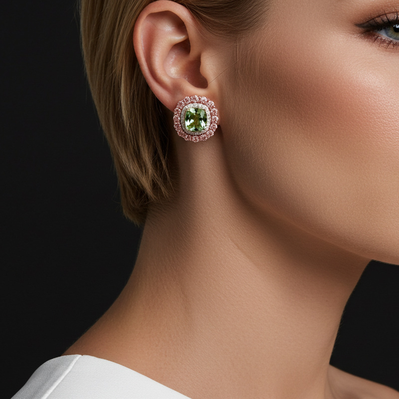 Sotiya Double Halo Cushion Cut Stud Earrings Sterling Silver-Sotiya