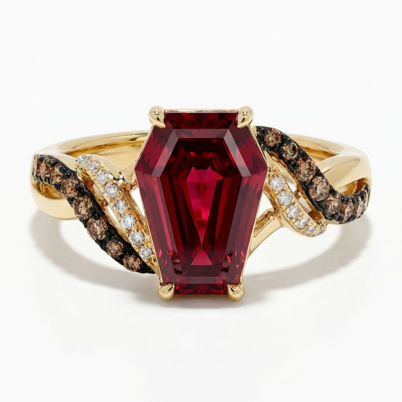 Sotiya Two Tone Twist Shank Coffin Cut Coffee Engagement Ring Sterling Silver-Sotiya