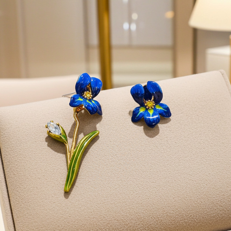 Sotiya Artist Collection Famous Painting Irises Inspired Enamel Asymmetrical Earrings-Sotiya