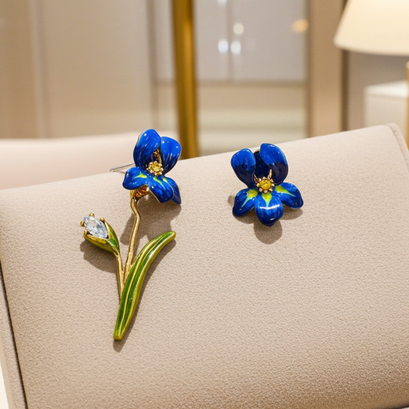 Sotiya Artist Collection Famous Painting Irises Inspired Enamel Asymmetrical Earrings-Sotiya