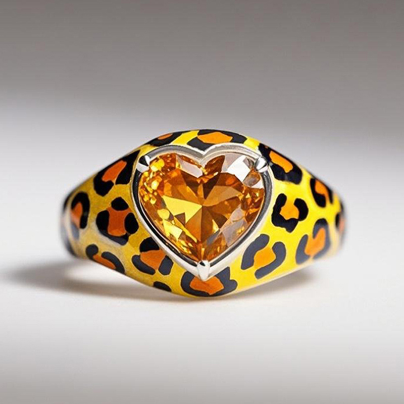 Sotiya Heart Cut Blue Leopard Print Enamel Ring Sterling Silver-Sotiya