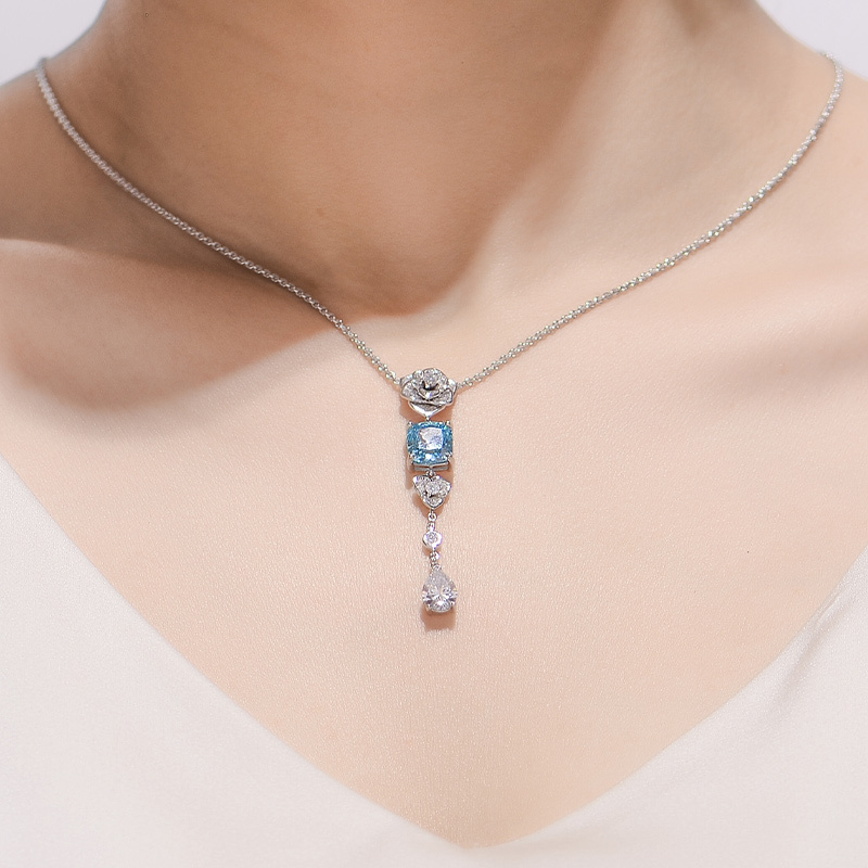 Sotiya Flower Design Cushion Cut Necklace High-carbon Zircon Sterling Silver-Sotiya