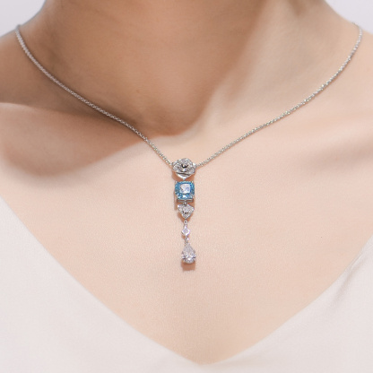 Sotiya Flower Design Cushion Cut Necklace High-carbon Zircon Sterling Silver-Sotiya