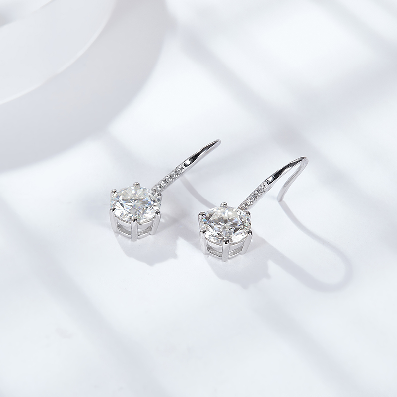 Sotiya 6 Prong Round Cut Moissanite Drop Earrings Sterling Silver-Sotiya