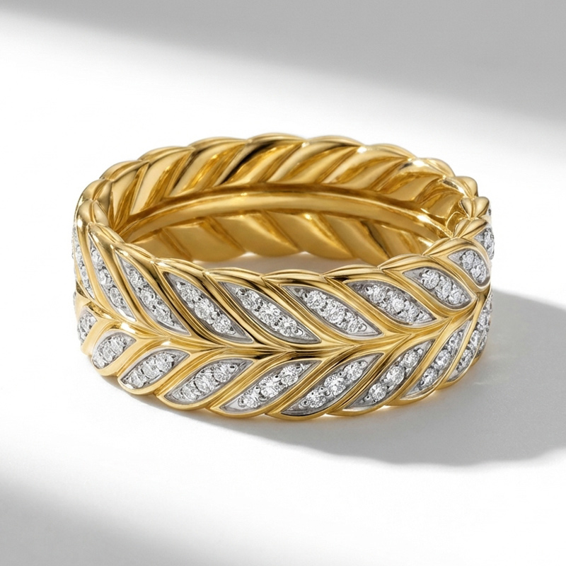 Sotiya Feather Design Unisex Coffee Chevron Band Ring Sterling Silver-Sotiya