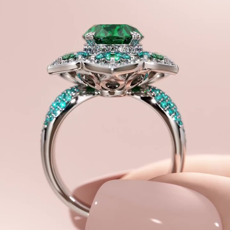 Sotiya Floral Halo Oval Cut Vintage Engagement Ring Sterling Silver-Sotiya