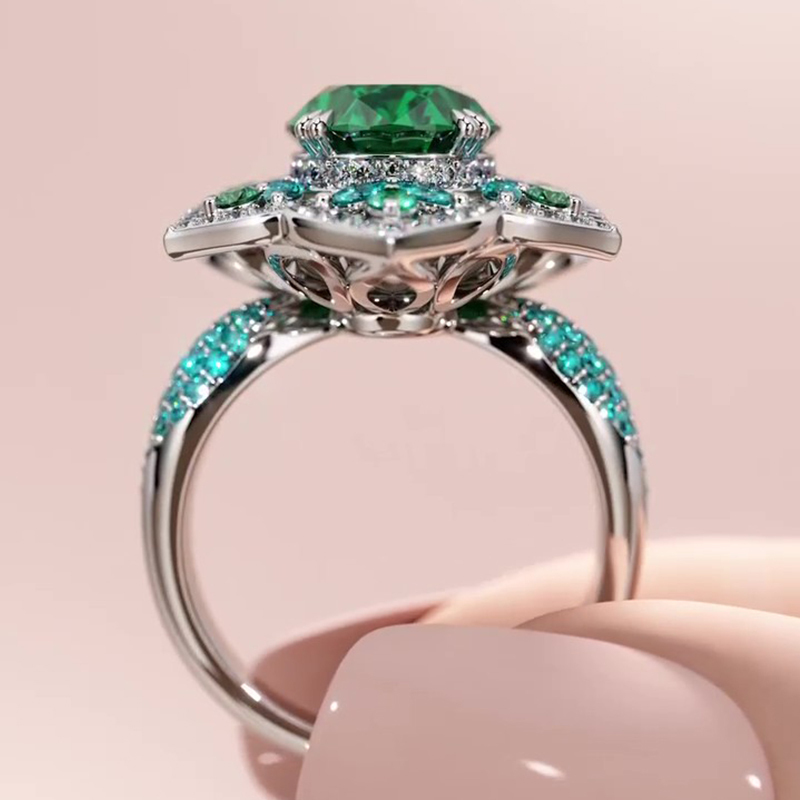 Sotiya Floral Halo Oval Cut Vintage Engagement Ring Sterling Silver-Sotiya