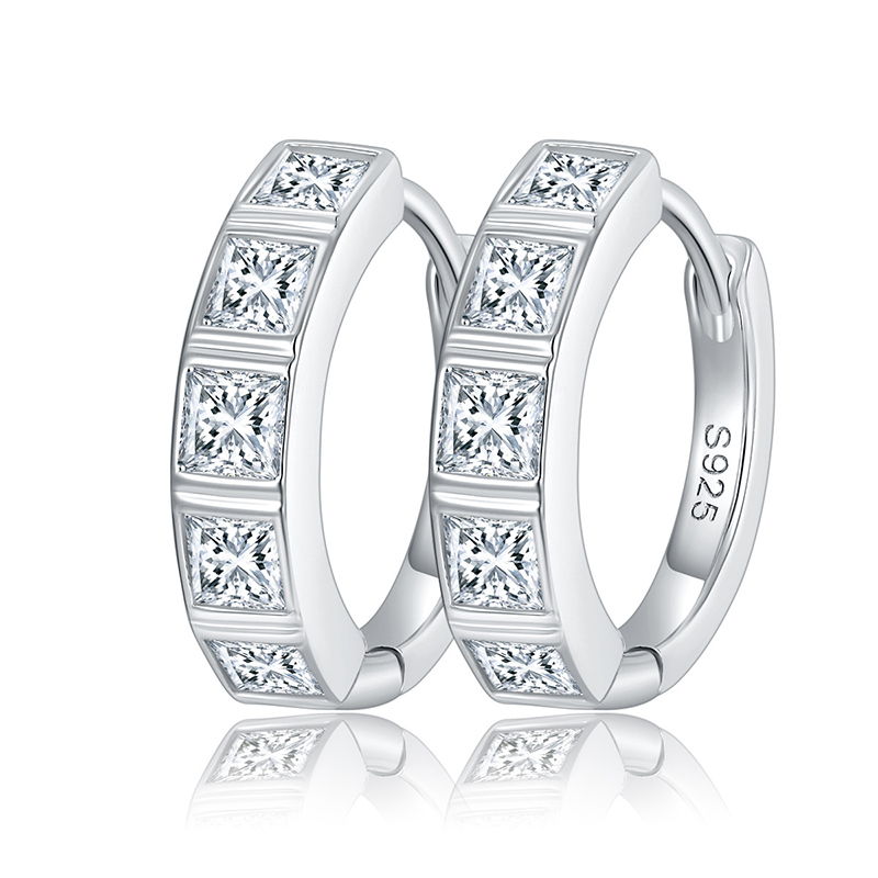 Sotiya Bezel Set Princess Cut Moissanite Hoop Earrings Sterling Silver-Sotiya