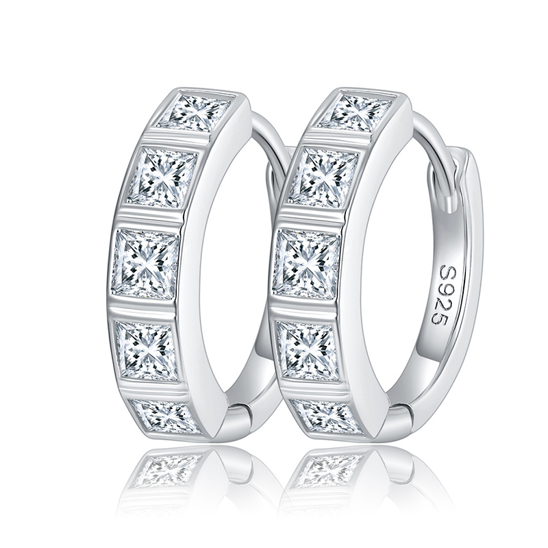 Sotiya Bezel Set Princess Cut Moissanite Hoop Earrings Sterling Silver-Sotiya