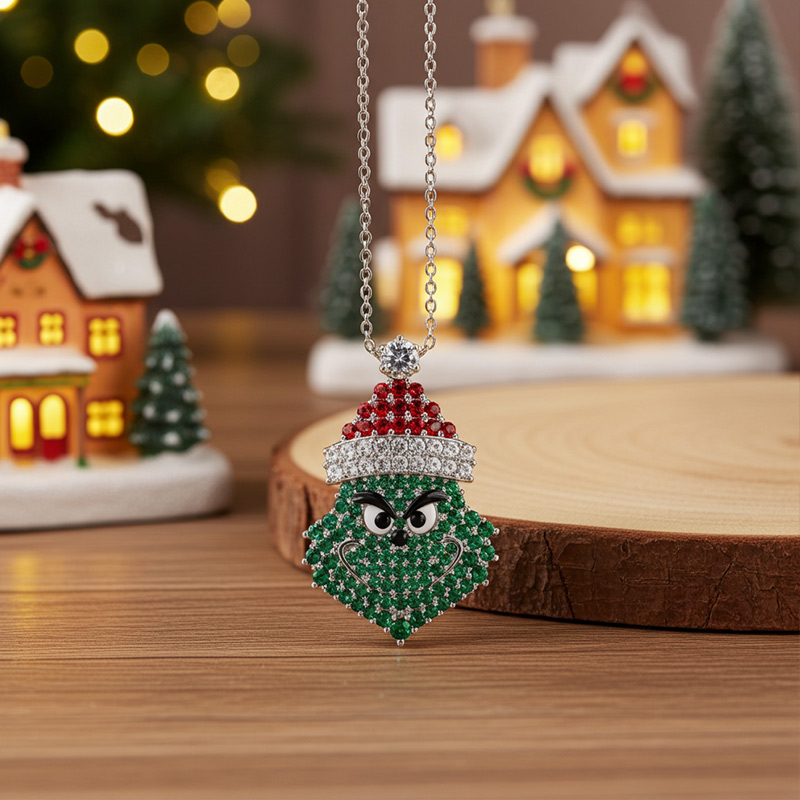 Sotiya Christmas Green Monster Necklace Sterling Silver-Sotiya