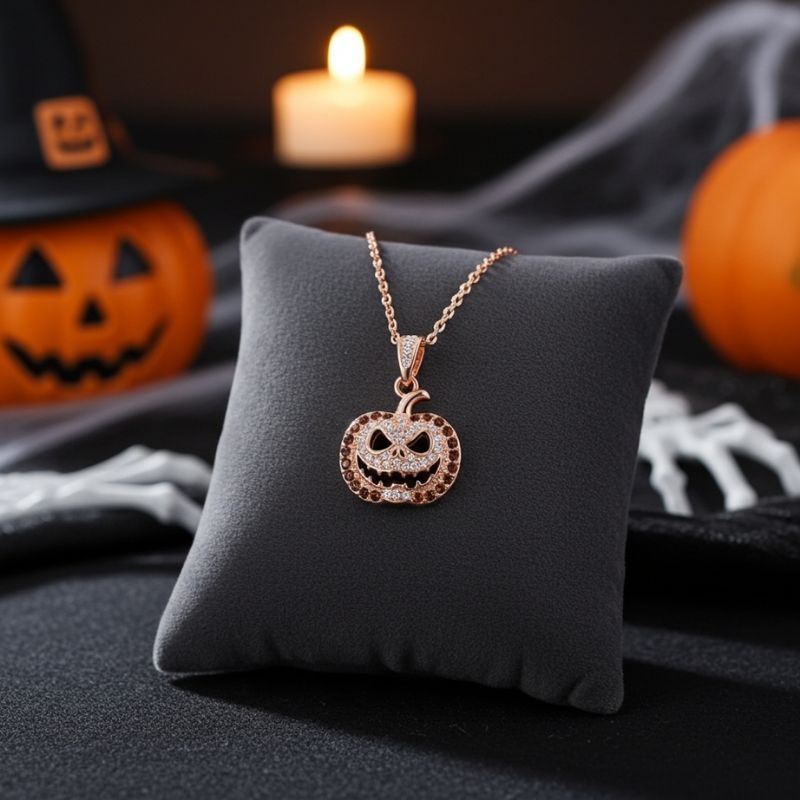 Sotiya Pumpkin Skull Inspired Coffee Necklace Sterling Silver