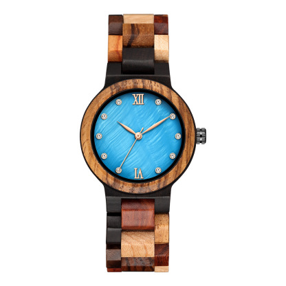 Sotiya Mother of Pearl Dial Coffee Wooden Watch-Sotiya