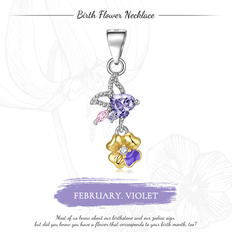 Sotiya Personalized 12 Birthstones Birth Month Flower Necklace Sterling Silver-Sotiya
