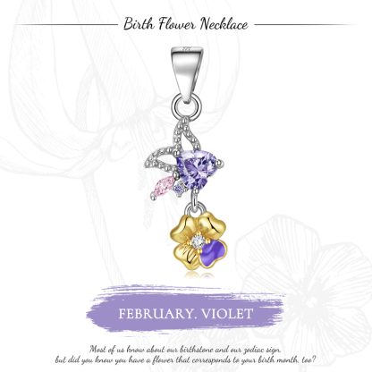 Sotiya Personalized 12 Birthstones Birth Month Flower Necklace Sterling Silver-Sotiya