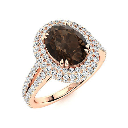 Sotiya Split Shank Double Halo Coffee Oval Cut Engagement Ring Sterling Silver-Sotiya