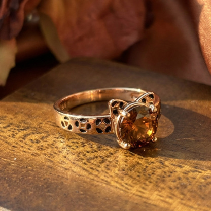 Sotiya Cat Design Round Cut Leopard Print Coffee Enamel Ring Sterling Silver-Sotiya