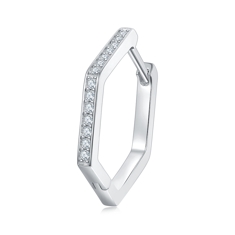 Sotiya Round Cut Moissanite Hexagon Hoop Earrings Sterling Silver-Sotiya