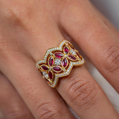 Sotiya Round and Marquise Cut Flower Ring Sterling Silver-Sotiya