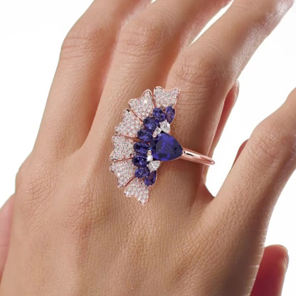 Sotiya Peacock Inspired Pear Cut Cocktail Ring Sterling Silver-Sotiya