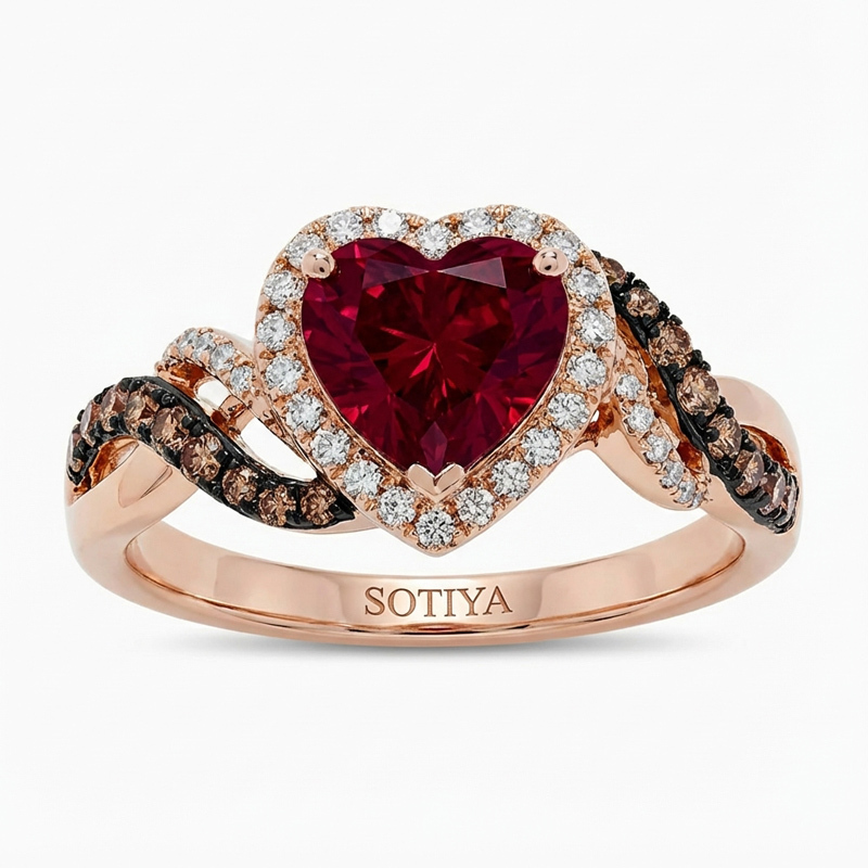 Sotiya Two Tone Twist Shank Halo Heart Cut Coffee Engagement Ring Sterling Silver-Sotiya