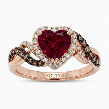 Sotiya Two Tone Twist Shank Halo Heart Cut Coffee Engagement Ring Sterling Silver-Sotiya