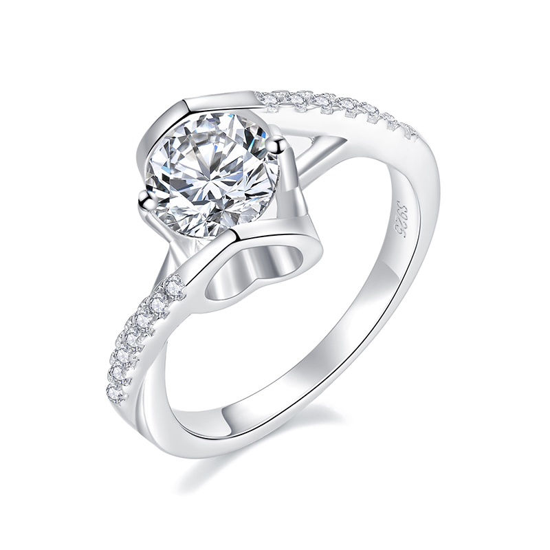 Sotiya Twist Heart Design Round Cut Moissanite Engagement Ring Sterling Silver-Sotiya