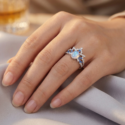 Sotiya Best Buds Snowflake Moonstone Oval Cut Engagement Ring Sterling Silver-Sotiya