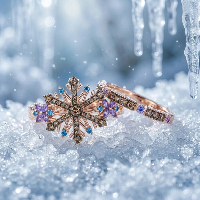 Sotiya Snowflake Design Coffee Wedding Bridal Ring Set Sterling Silver-Sotiya