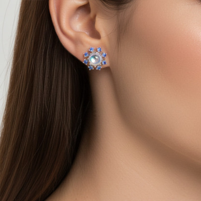 Sotiya Best Buds Snowflake Moonstone Round Cut Earrings Sterling Silver-Sotiya