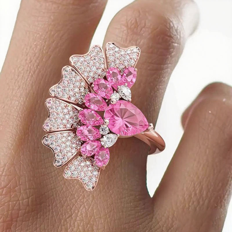 Sotiya Peacock Inspired Pear Cut Cocktail Ring Sterling Silver-Sotiya