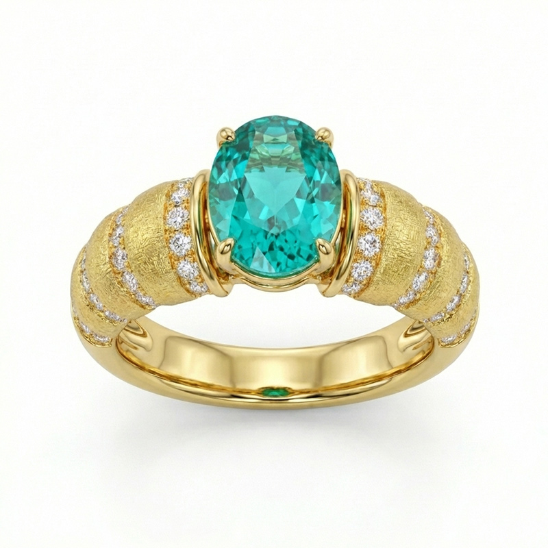 Sotiya Brushed Lab Grown Paraiba Oval Cut Engagement Ring Sterling Silver Moissanite Deputy Stone