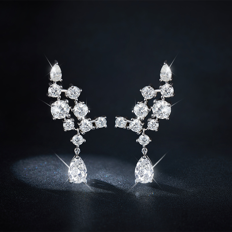 Sotiya Vintage Pear Cut Moissanite Drop Earrings Sterling Silver-Sotiya