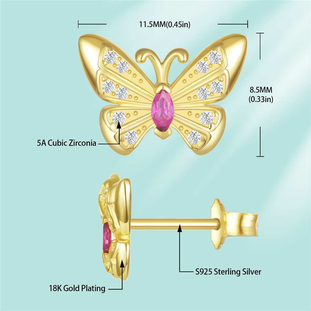 Sotiya Marquise Hot Pink Butterfly Animal Collection Stud Earrings Sterling Silver-Sotiya
