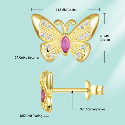 Sotiya Marquise Hot Pink Butterfly Animal Collection Stud Earrings Sterling Silver-Sotiya