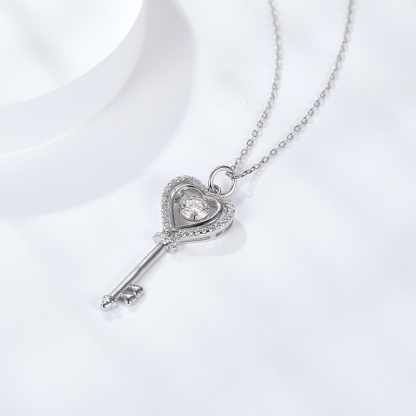 Sotiya Hollow Heart and Key Design Round Cut Moissanite Necklace Sterling Silver-Sotiya