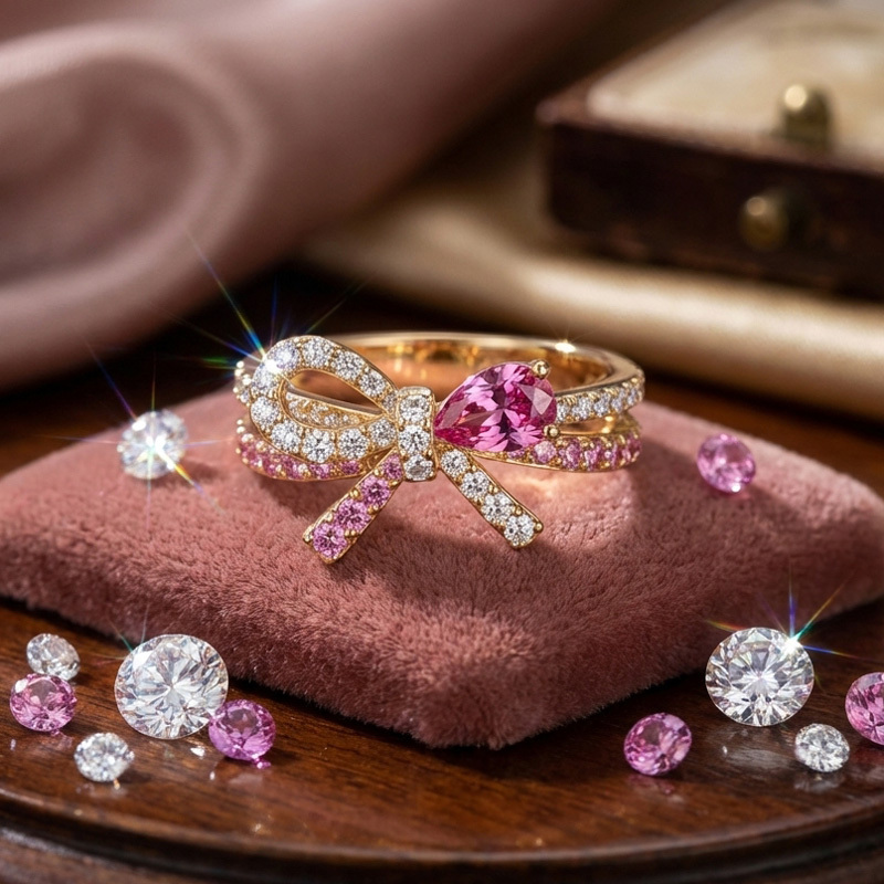 Sotiya Bow Knot Pink Pear Cut Cocktail Ring Sterling Silver-Sotiya