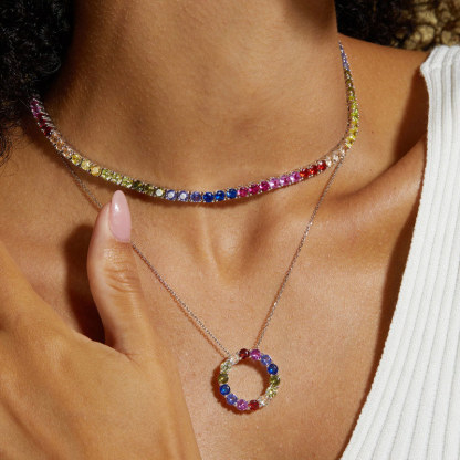 Sotiya Multi Color Rainbow Tennis Necklace Sterling Silver-Sotiya