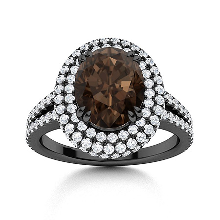 Sotiya Split Shank Double Halo Coffee Oval Cut Engagement Ring Sterling Silver-Sotiya