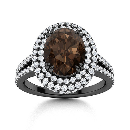 Sotiya Split Shank Double Halo Coffee Oval Cut Engagement Ring Sterling Silver-Sotiya